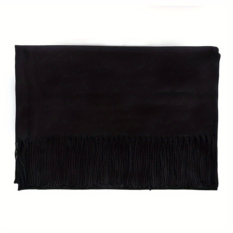 Шарф из имитации кашемира однотонный для женщин с кисточками, теплый для осени и зимы