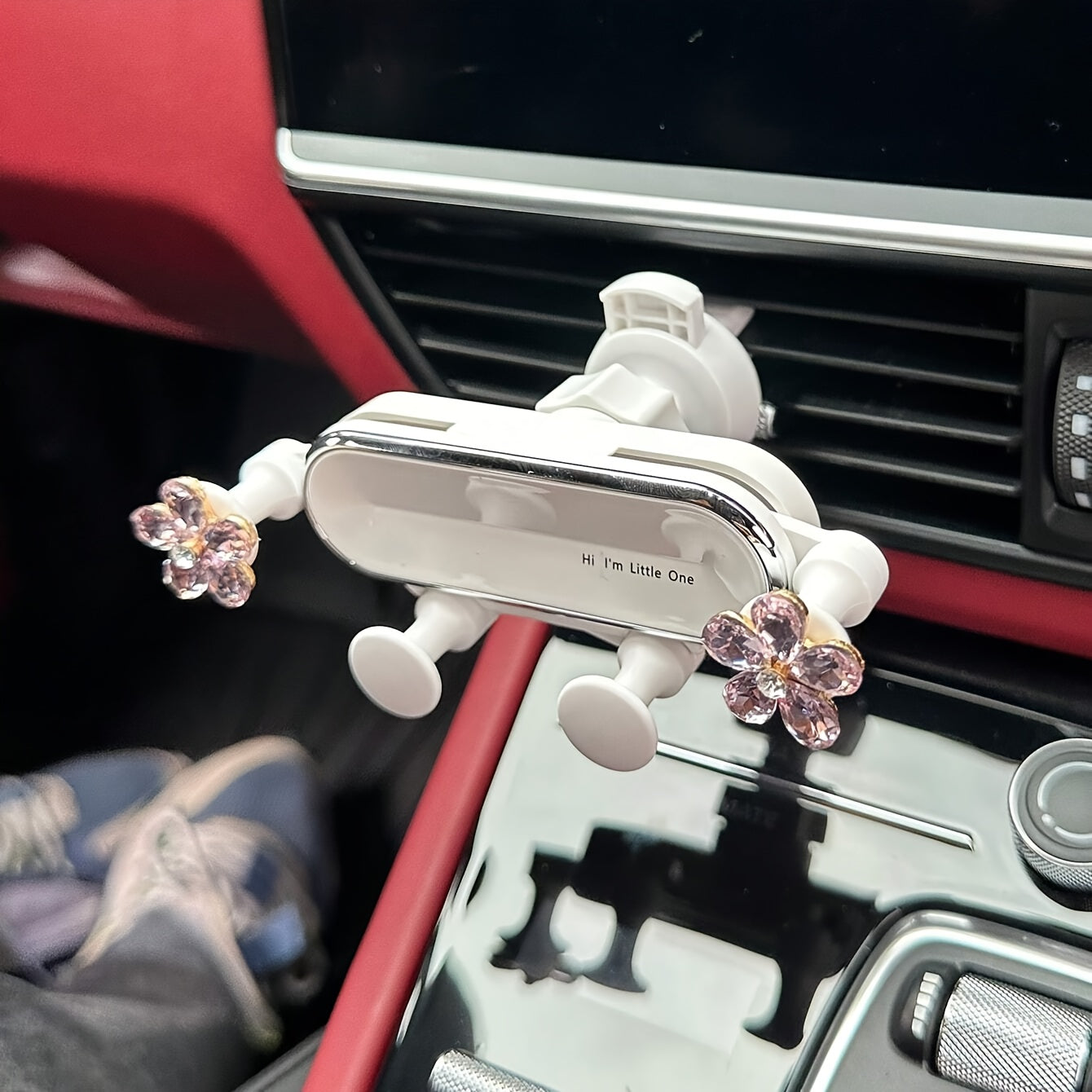 Car Mirror Phone Holder Crystal Flower Shape Adjustable Vent Mount Durable Detachable