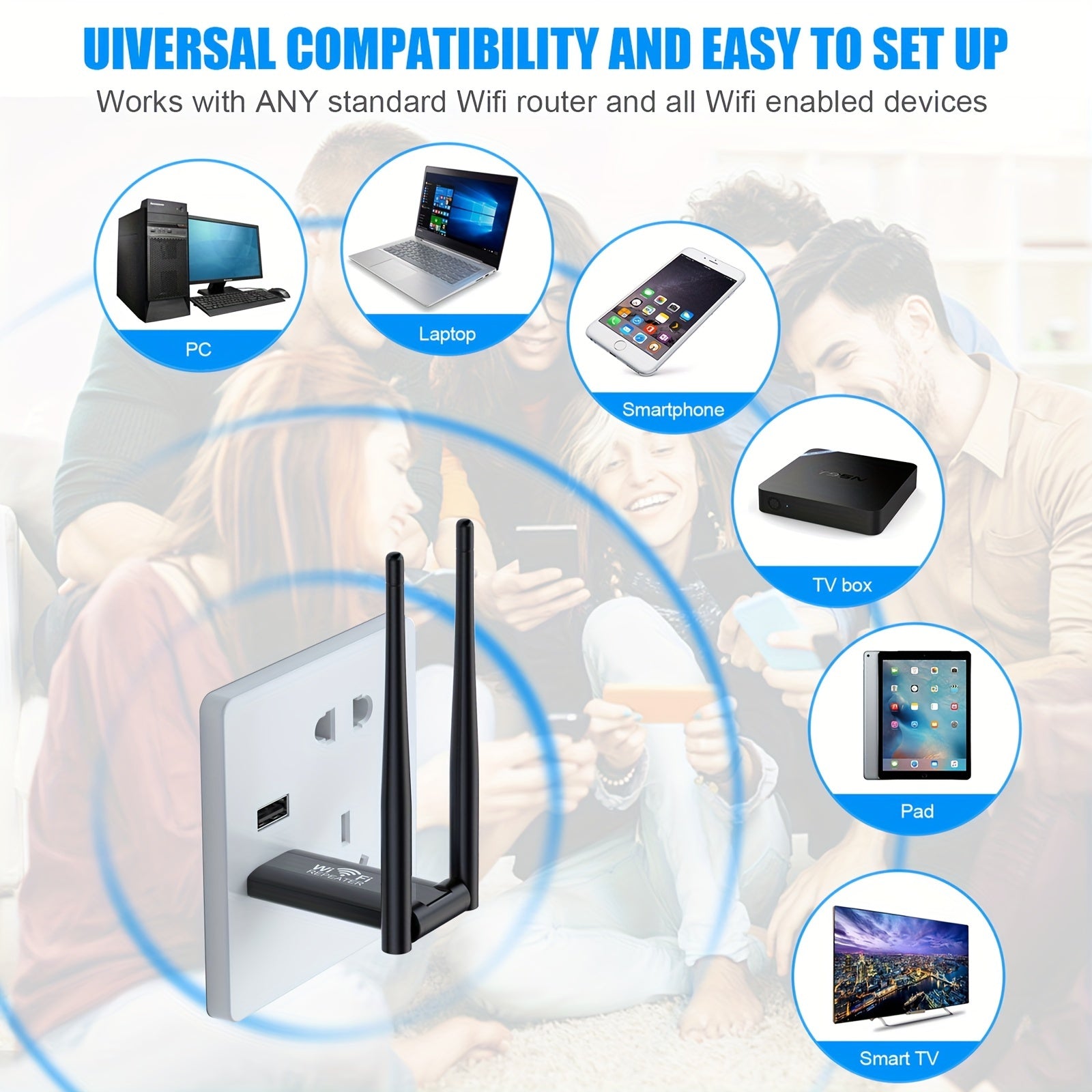 Wireless WiFi Repeater Extender 300Mbps Signal Booster for Upstairs Downstairs