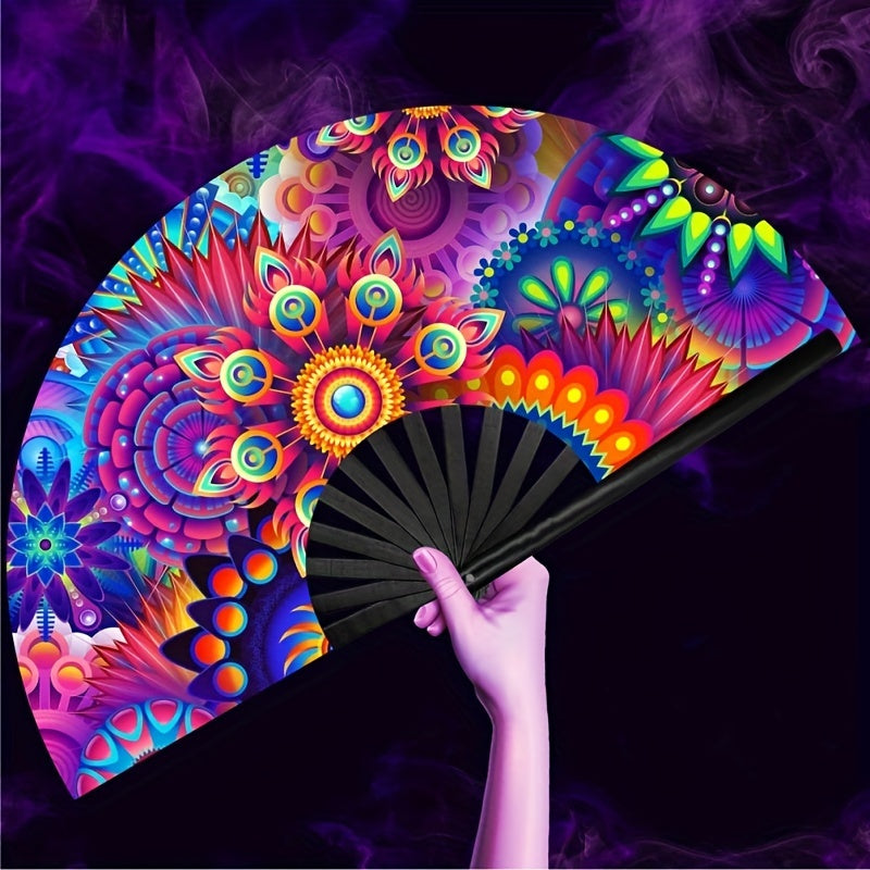 Glow-in-the-Dark Folding Fan with Nature Theme Portable Party Accessory for Raves and Festivals