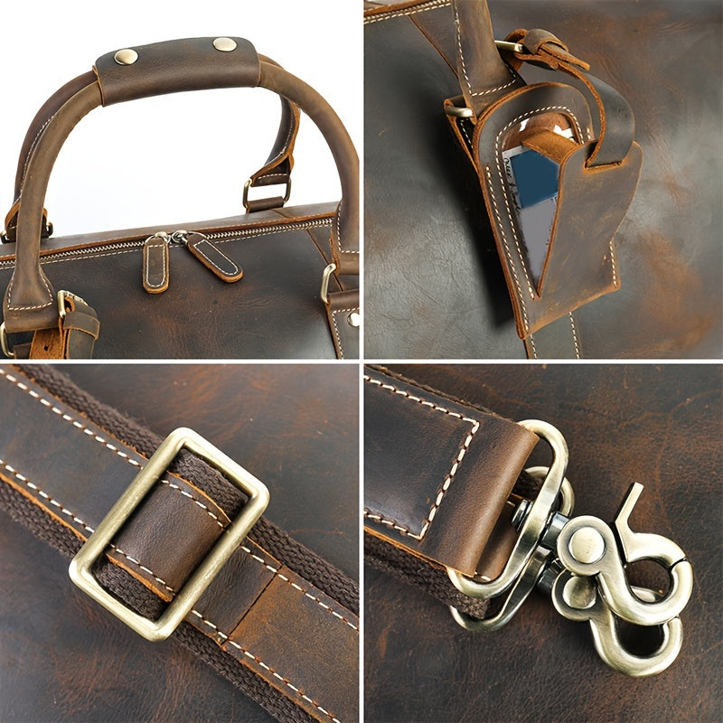 Men's Cowhide Duffel Bag for Business Trips and Gym Use Coffee