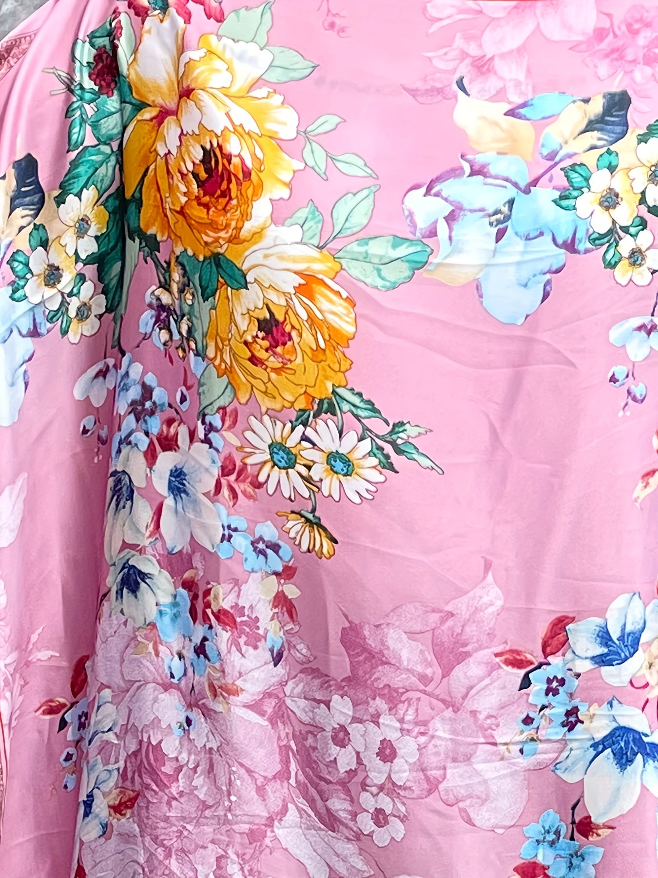 Plus Size Polyester Turkish Kafatan Robe with Scarf Pink Floral Geometric