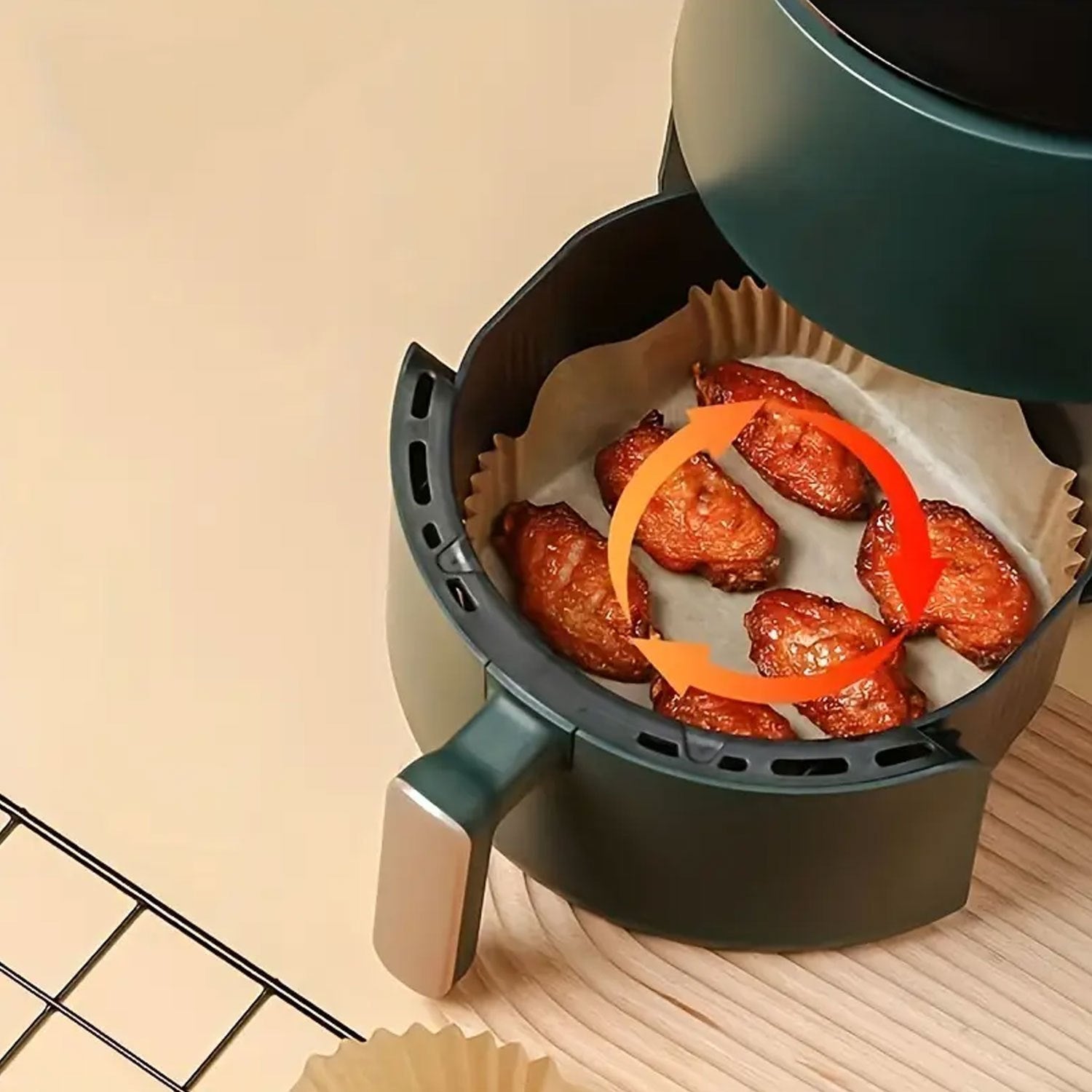 100 dona kvadrat shaklidagi yopishmaydigan, yog' va suvga chidamli Air Fryer qog'oz qoplami