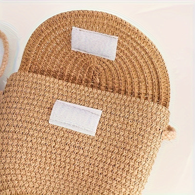 Women's Khaki Beach Sun Hat and Woven Shoulder Bag Set for Spring Summer Vacation