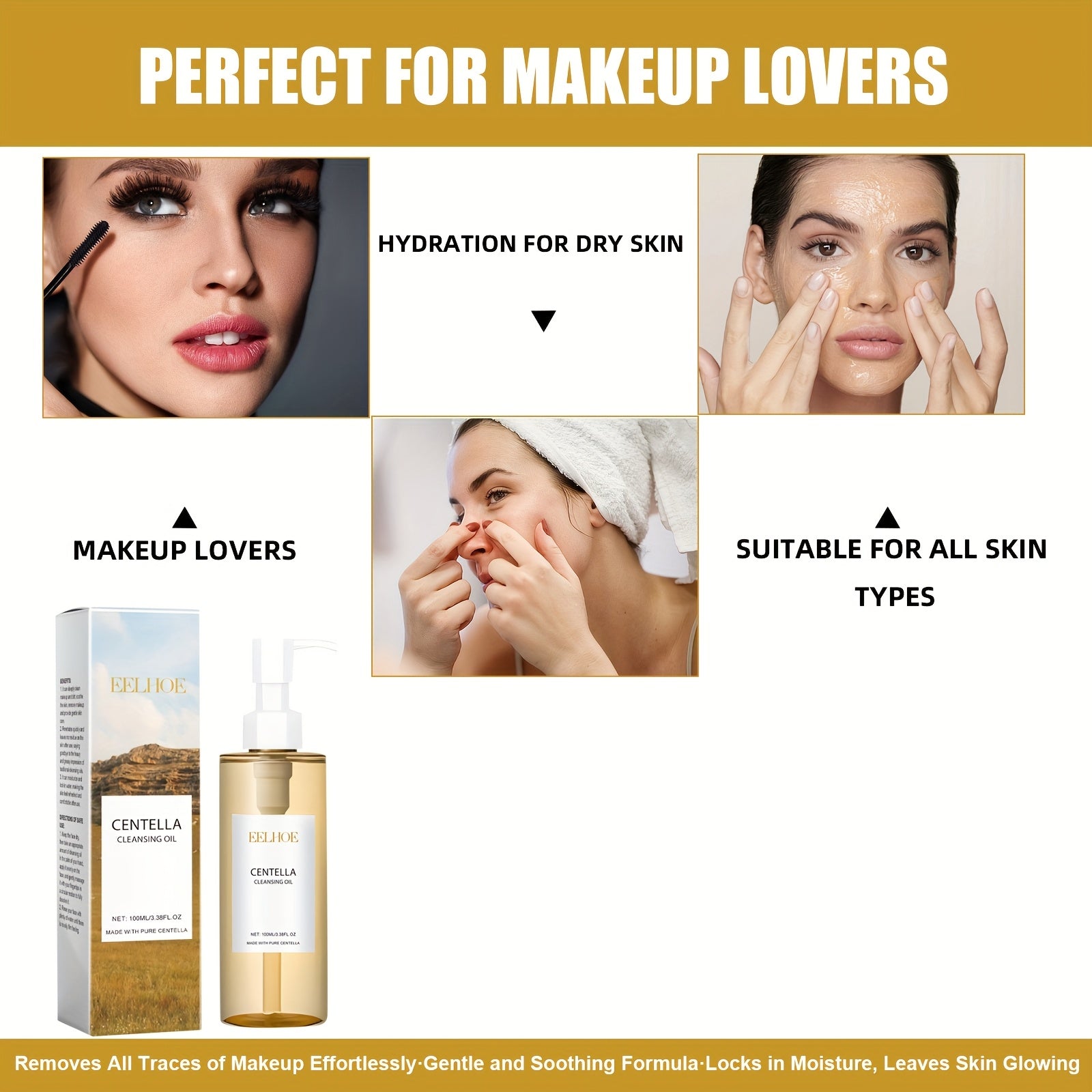 EELHOE Centella Yuqoriga Olish Yuz Tozalash Moyi - Hamma teri turlari, shu jumladan sezgir teri uchun oziqlantiruvchi ingredientlar bilan yumshoq makiyaj olib tashlovchi. Silliq qadoqlash.