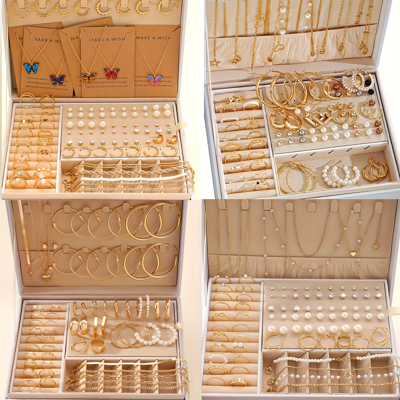 Vintage Boho Jewelry Set 54 Pieces Alloy Necklaces Bracelets Earrings Rings Anklets for Women