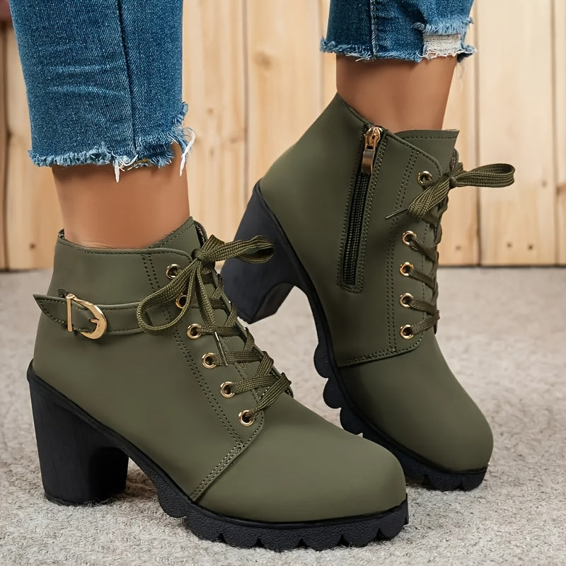 Women's Chunky Platform Ankle Boots Synthetic with Zipper and Buckle Variety