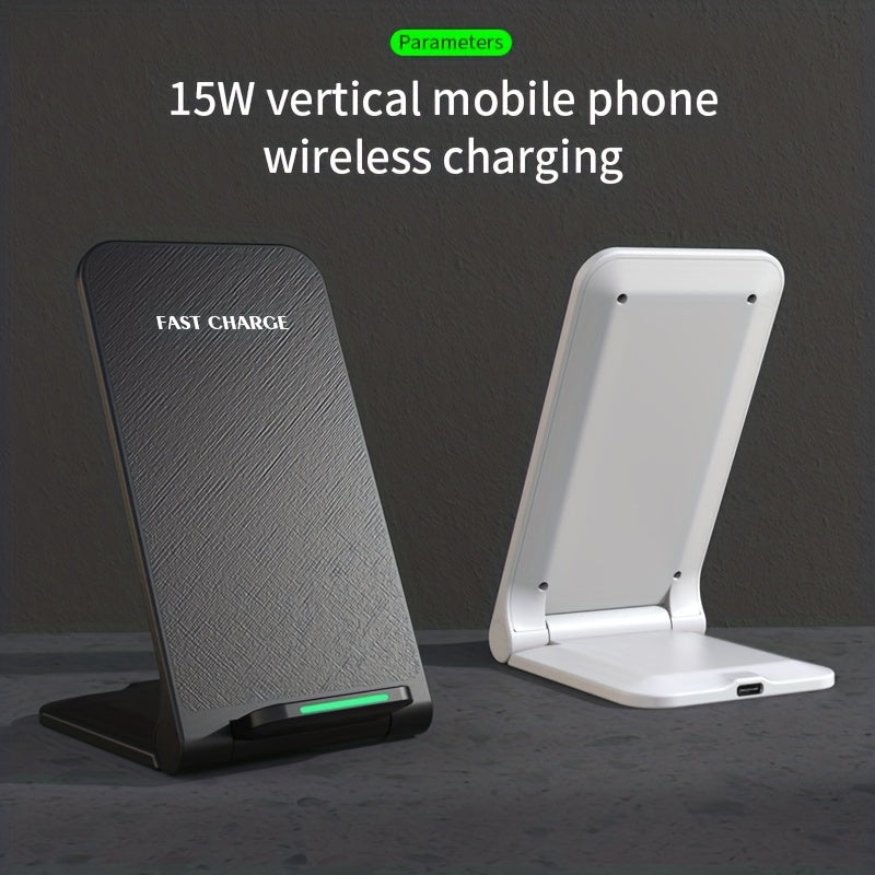 Dual Coil Wireless Charger Stand 15W Fast Charging for iPhone and Samsung Galaxy Devices with USB Type-C