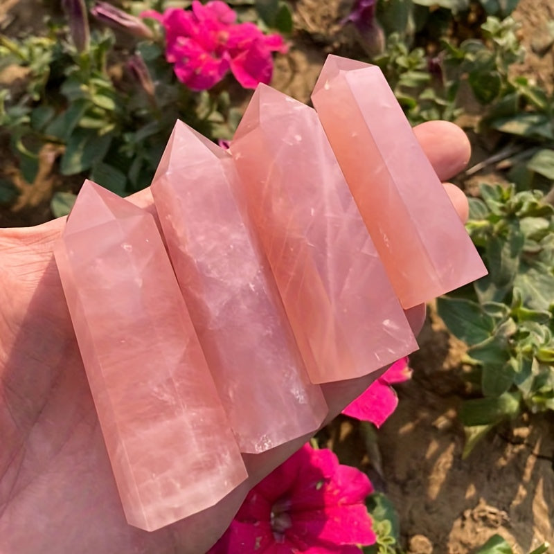 Natural Rose Quartz Crystal Tower 2.7-3.1 Inches 6-Sided Interior Decor Gift