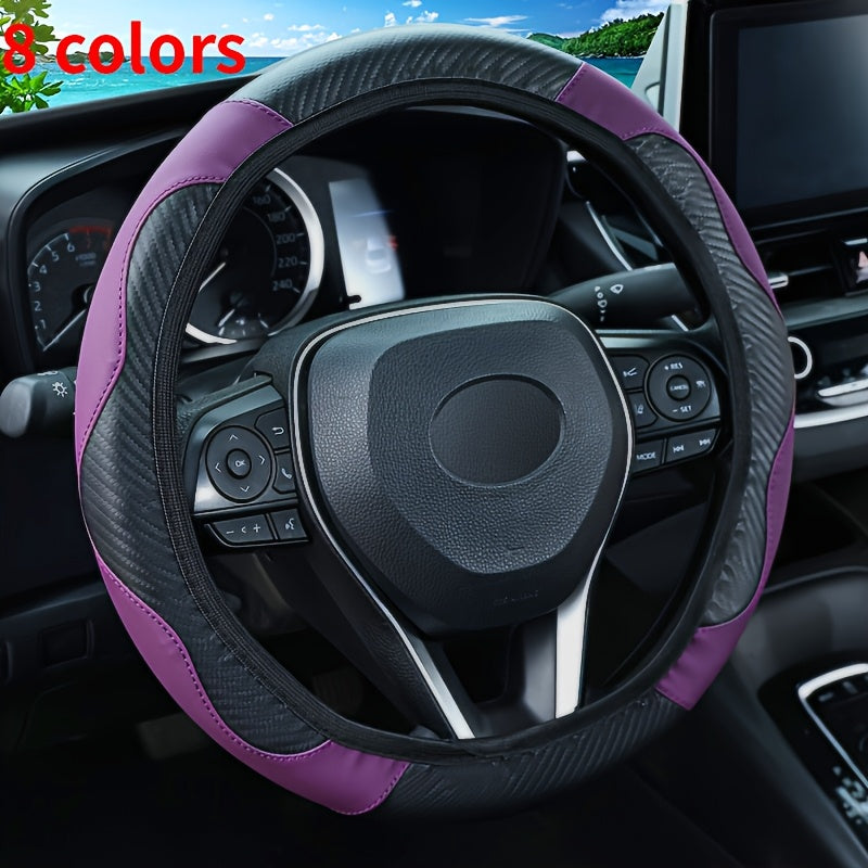 Universal karbon tolasi naqshli boshqaruv g'ildiragi qopqog'i, sirpanmaydigan PU charm, qora va qizil