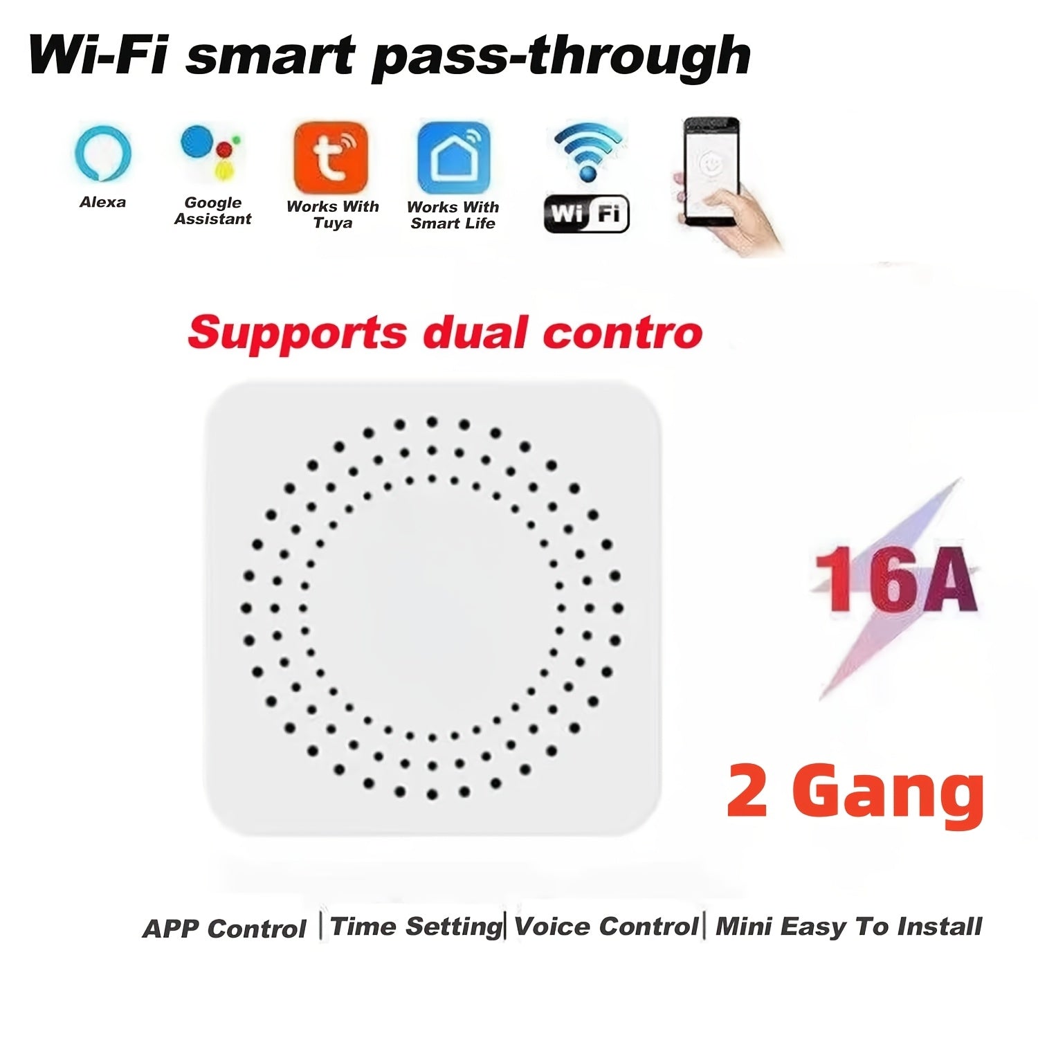 Interruptor inteligente de pared Wi-Fi Zigbee inalámbrico de 2 vías para automatización del hogar