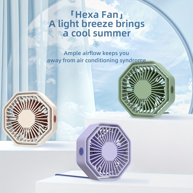 2024 USB Hexagonal Fan Portable Desktop Fan with Adjustable Speed and Manual Rotation
