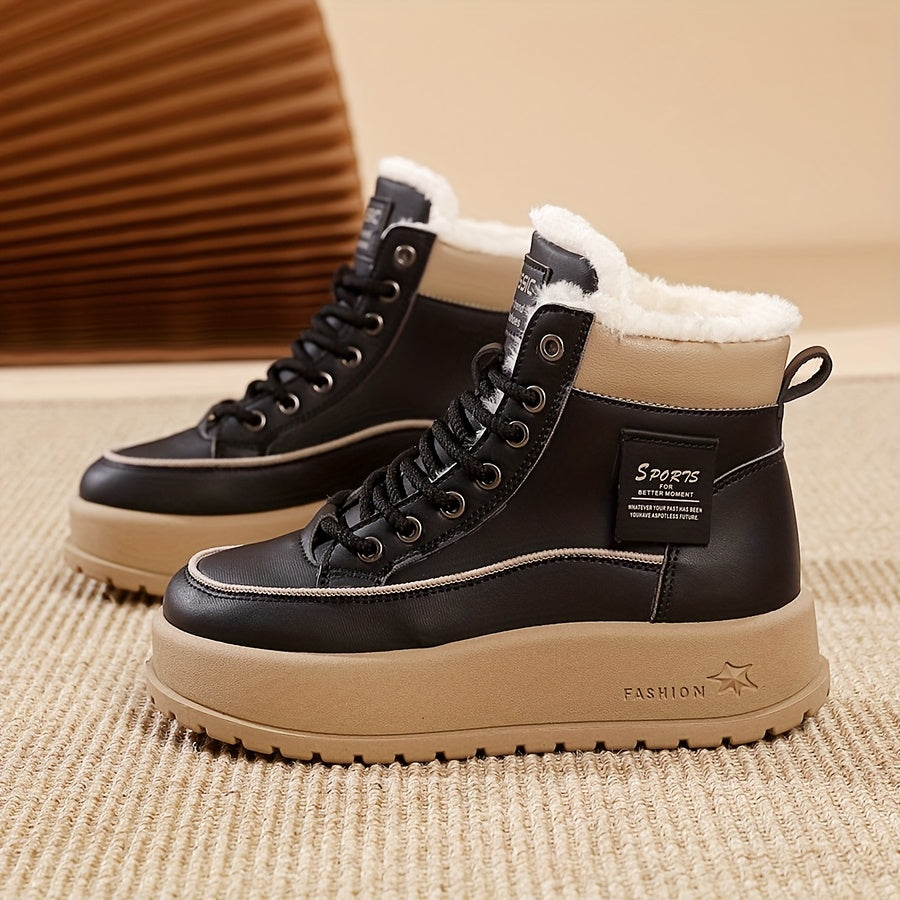 Women’s Winter Thick-Soled Ankle Boots with Lined Interior and Flat Heel