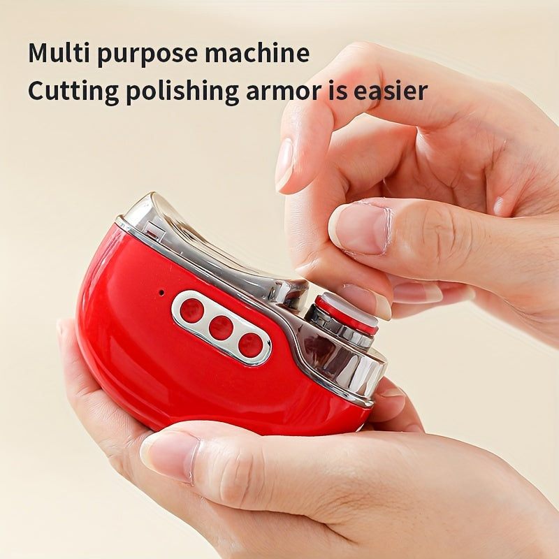 Red Type-C Fast Charging Nail Drill with Long Battery Life Rechargeable Electric Nail Clipper Grinder and Lamp for Manicures and Pedicures