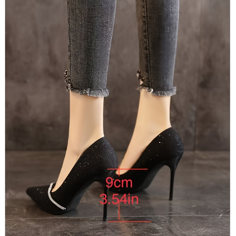 Women Rhinestone Stiletto Pumps Pointed Toe High Heel Sandals