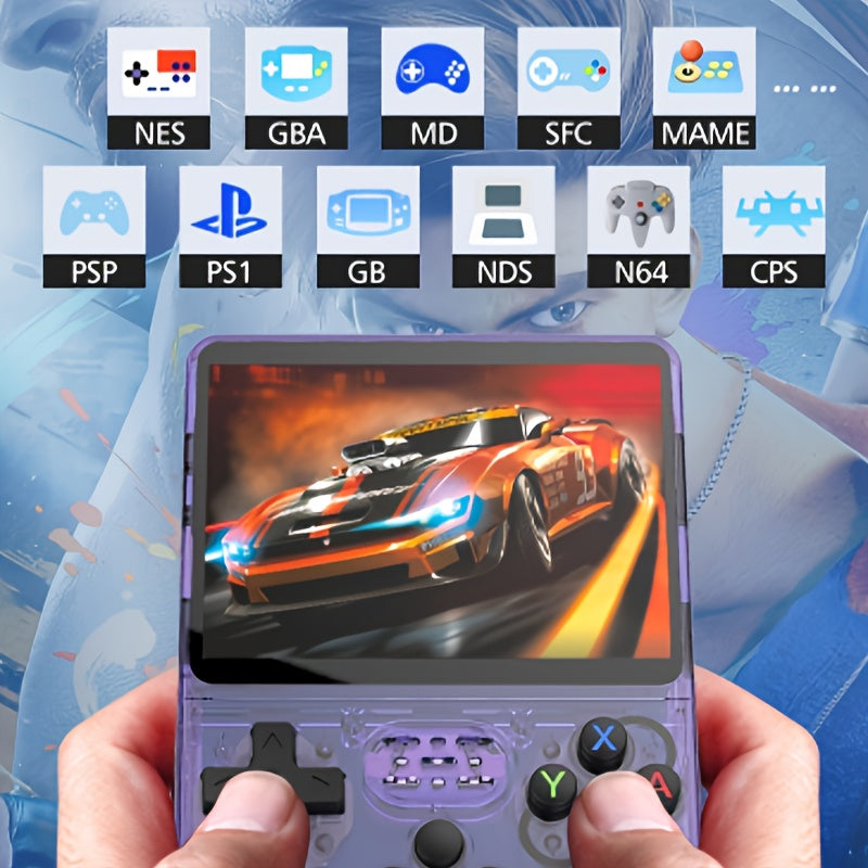 Retro Handheld Gaming Console with 8.89cm IPS Display 64GB Storage 20+ Emulators Rechargeable Battery Black White Purple