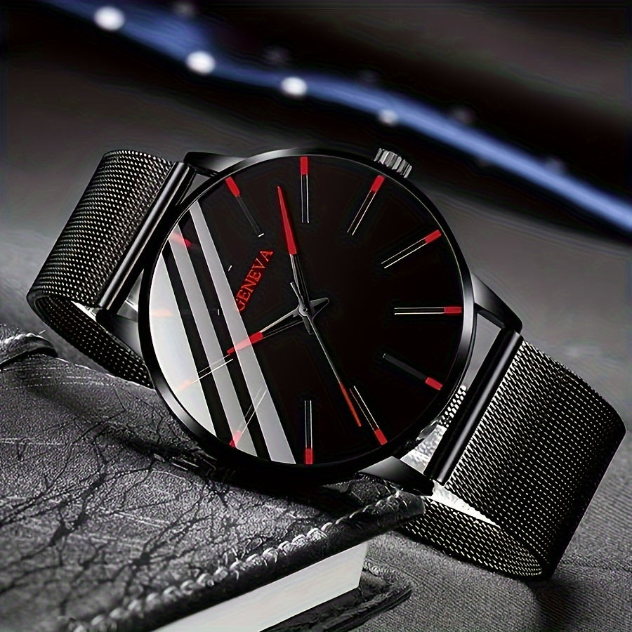 Men's Quartz Watch with Round Dial Plastic Case Rubber Band Fashionable