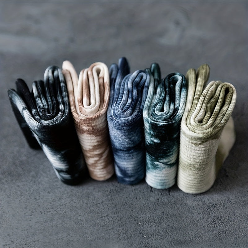 Men's Tie Dye Socks Set of 3 Trendy Street Skateboarding Hip-Hop Style Cotton Blend