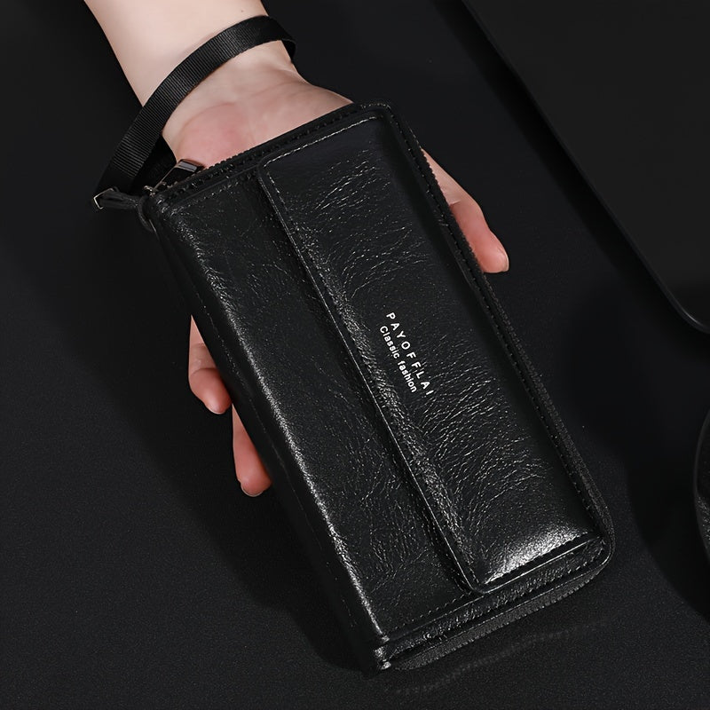 Мужской кожаный кошелек с двойной застежкой-молнией и держателем для карт с защелкой в коричневом или черном цвете