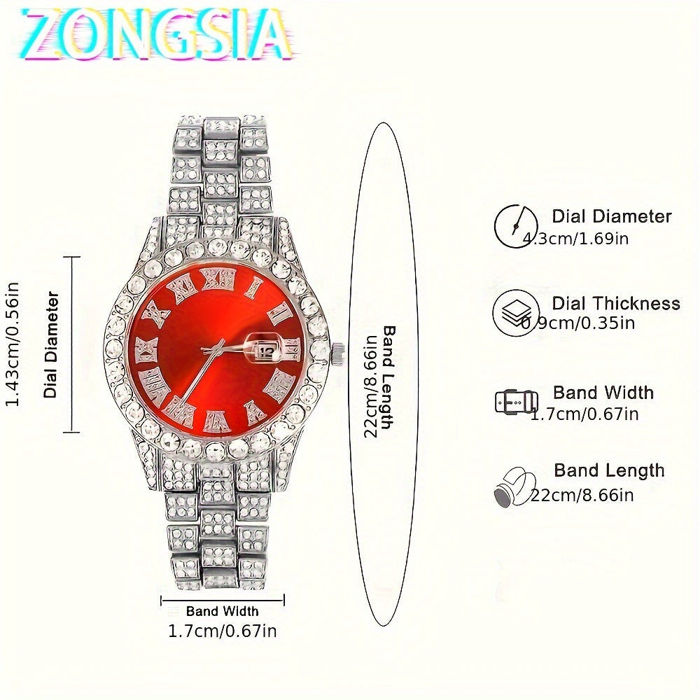 Men's Watch and Jewelry Set with Cuban Chain Necklace and Bracelet