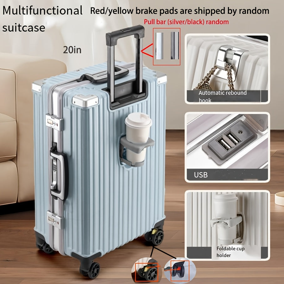 24 Inch Aluminum Hard Shell Spinner Luggage with USB Port and Cup Holder