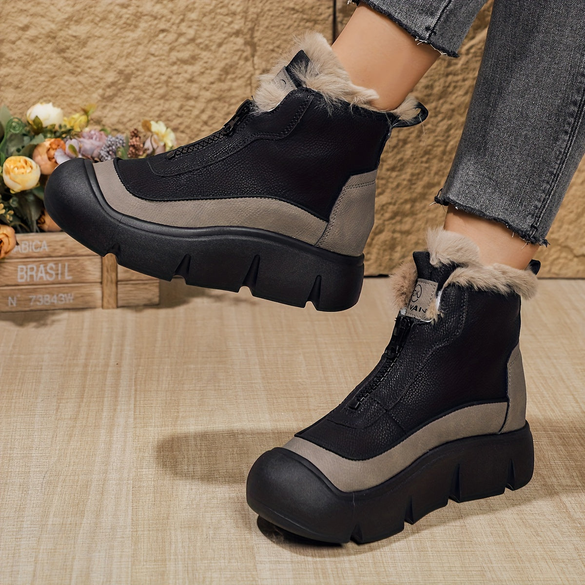 Women’s Mid-Calf Chelsea Boots Faux Fur Trim All-Season Winter Flats