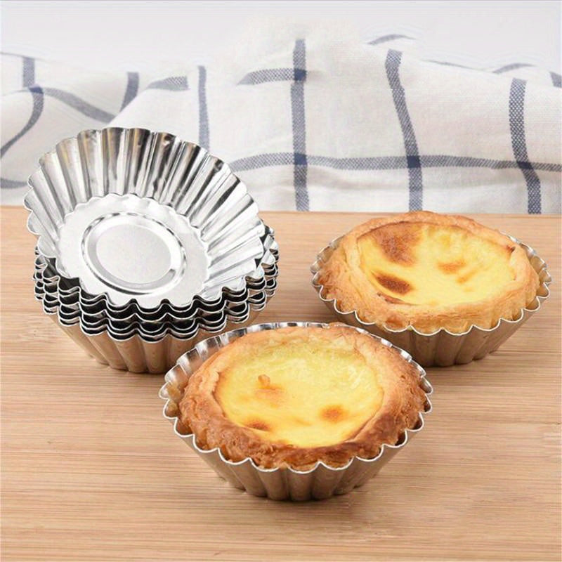 Set of 10 Aluminum Egg Tart Molds Non-Stick Baking Cups for Custard Pies Puddings
