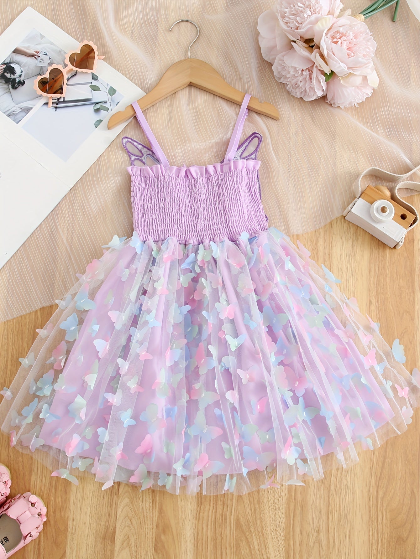 Girls' Mesh Tutu Dress with Butterfly Pattern for Parties and Birthdays