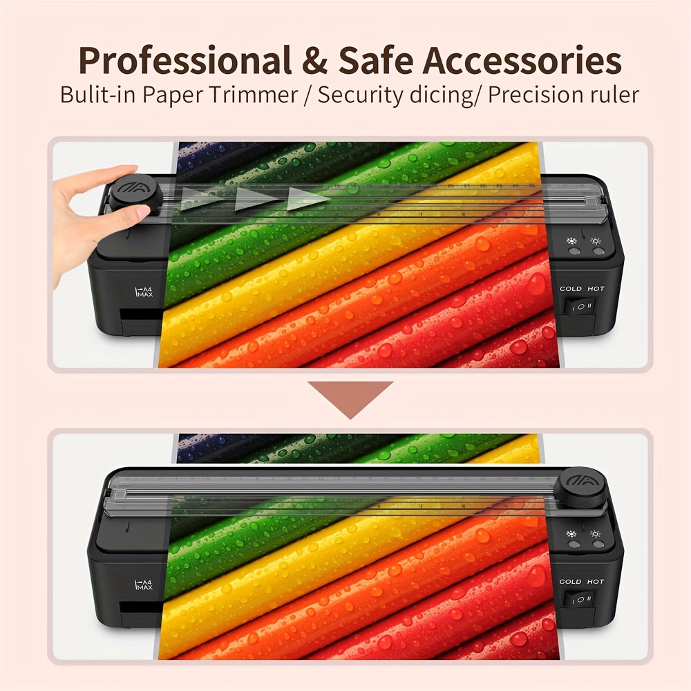 Máquina de laminado A4 con cortador, redondeador de esquinas, 10 fundas, térmica en frío, calentamiento rápido