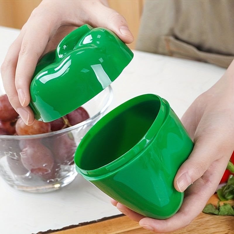 Green Pepper-Shaped Food Storage Container with Flip-Top Lid for Vegetables and Kitchen Organization