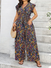 Mono de mujer talla grande con estampado bohemio floral, escote en V, transpirable, elástico y para todas las estaciones