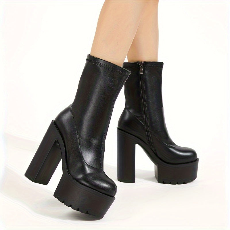 Женские черные ботинки на платформе с массивным каблуком и застежкой на щиколотке из искусственной кожи
