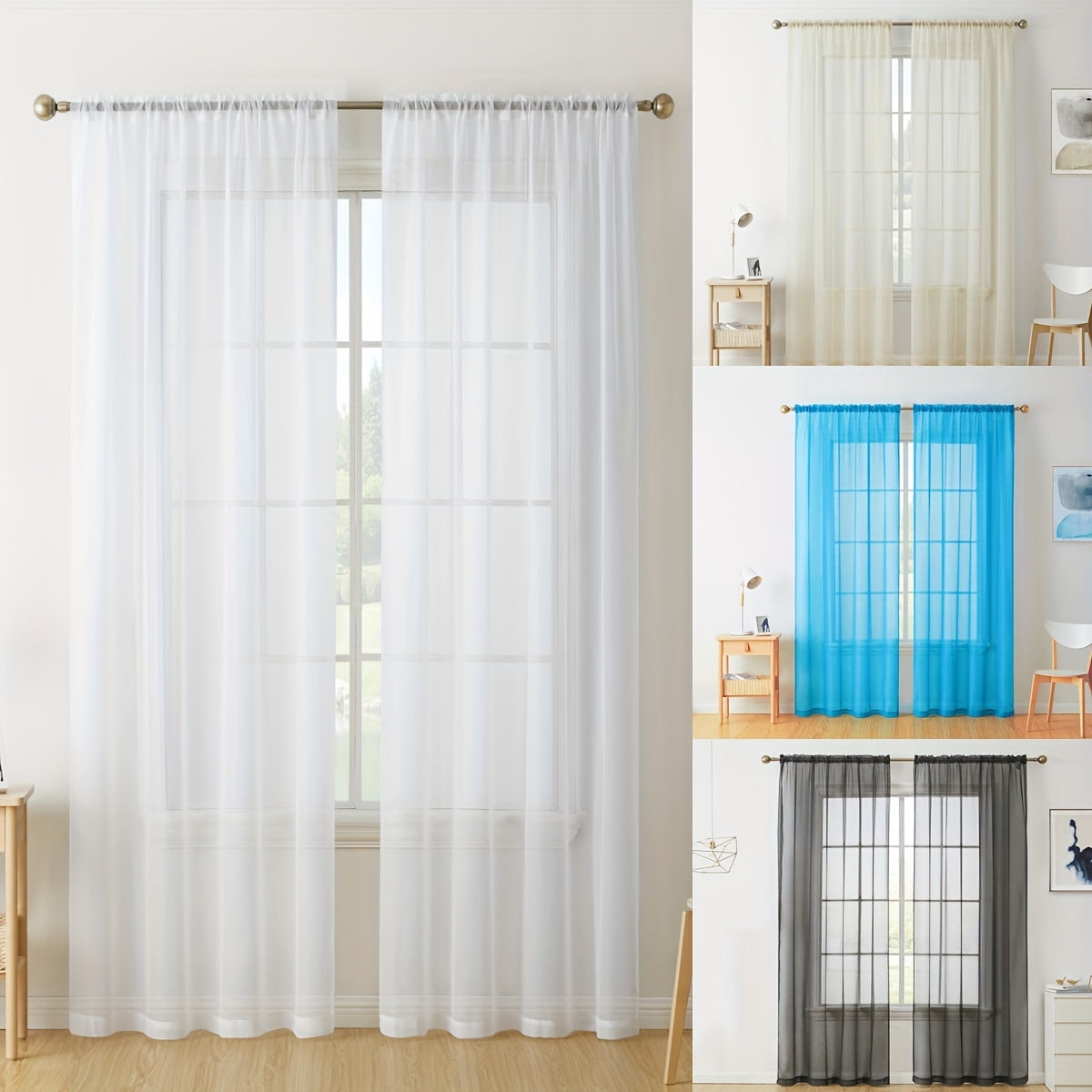 Sheer Voile Curtain Panels for Living Room Bedroom Kitchen Semi-Transparent Polyester