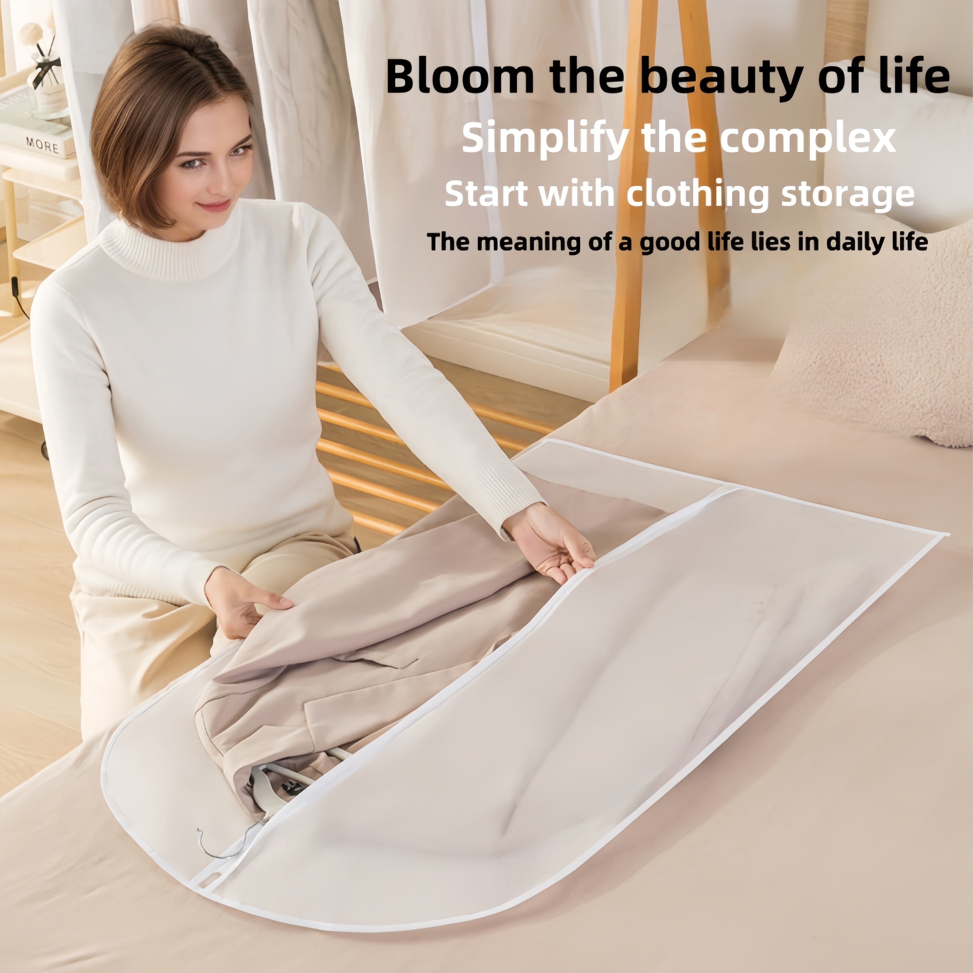 Set of 5 Clear Garment Dust Covers for Hanging Clothes Storage Moisture-Proof Washable