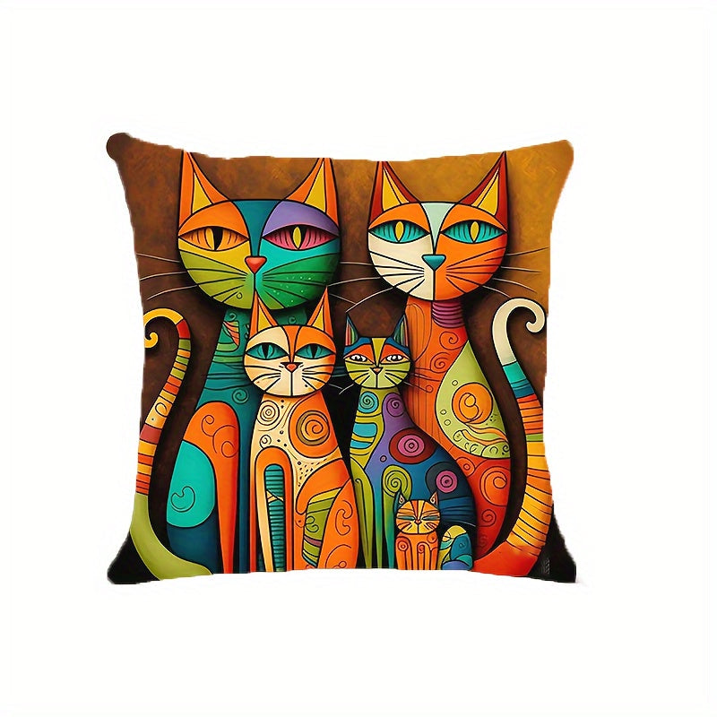 Set of 2 Short Plush Abstract Cat Pillowcases for Home Decor Sofa Bed Car Office
