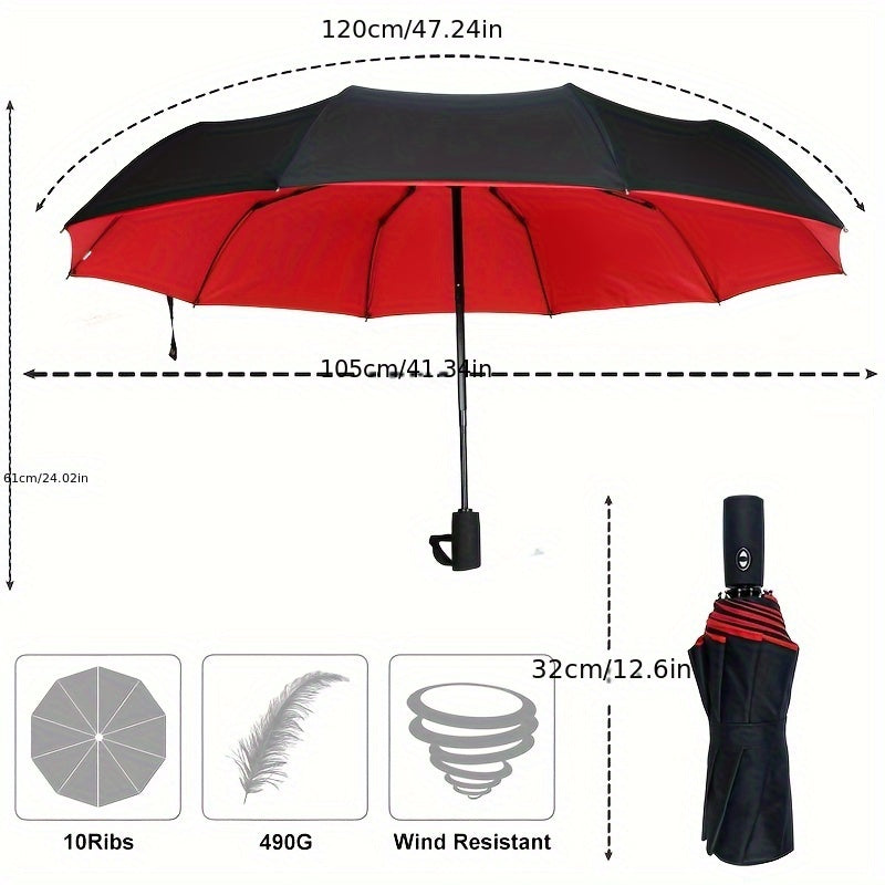 UV Protection Automatic Folding Umbrella with 10 Ribs Lightweight Portable for Men Women