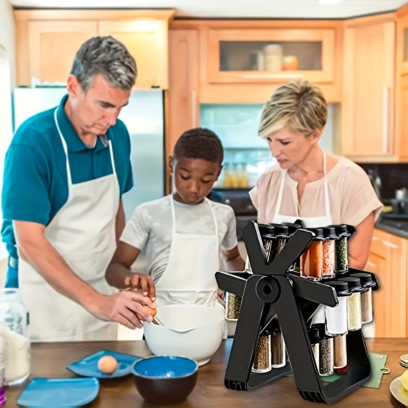 ABS Plastic Spice Rack Set with 18 Jars 360° Rotating Ferris Wheel Moisture-Proof Kitchen Organizer