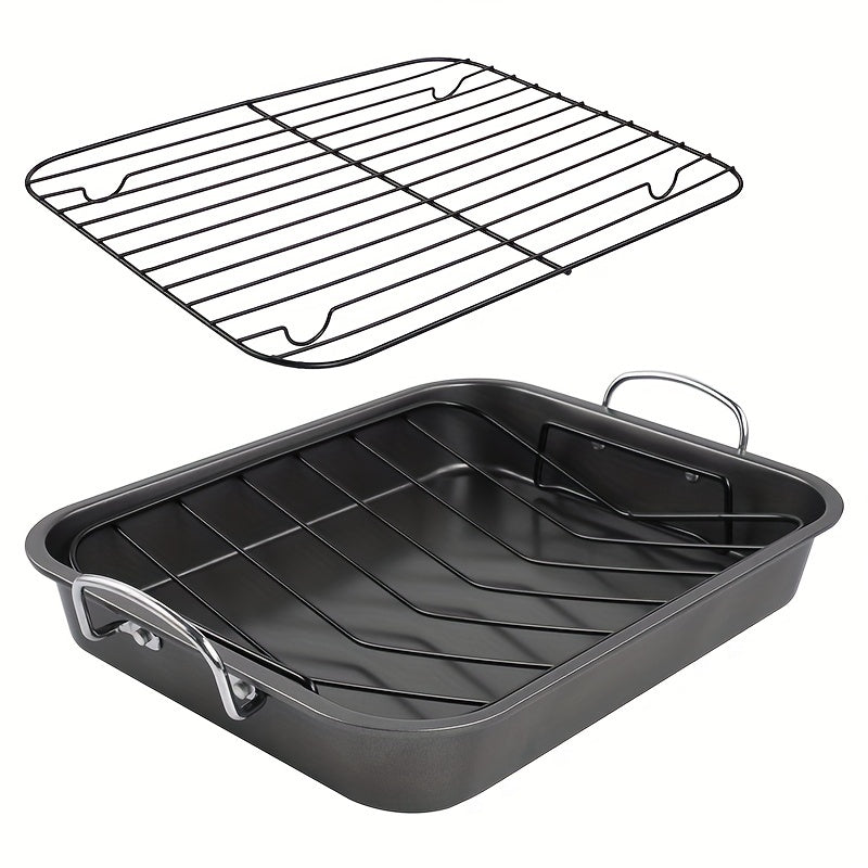 Non-Stick Baking Pan with Rack 40cm Rectangular Grill for Turkey Roasted Chicken Ham
