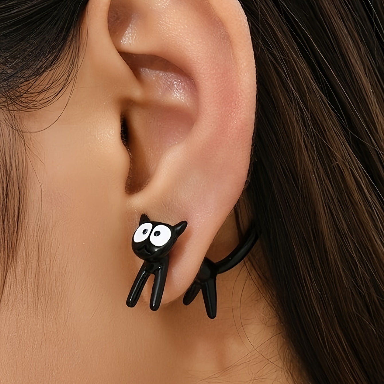 Ayollar uchun qora mushuk stud uzuklar, zink alloy, hayvonlar, mushukchalar, to'y uchun zargarlik buyumlari