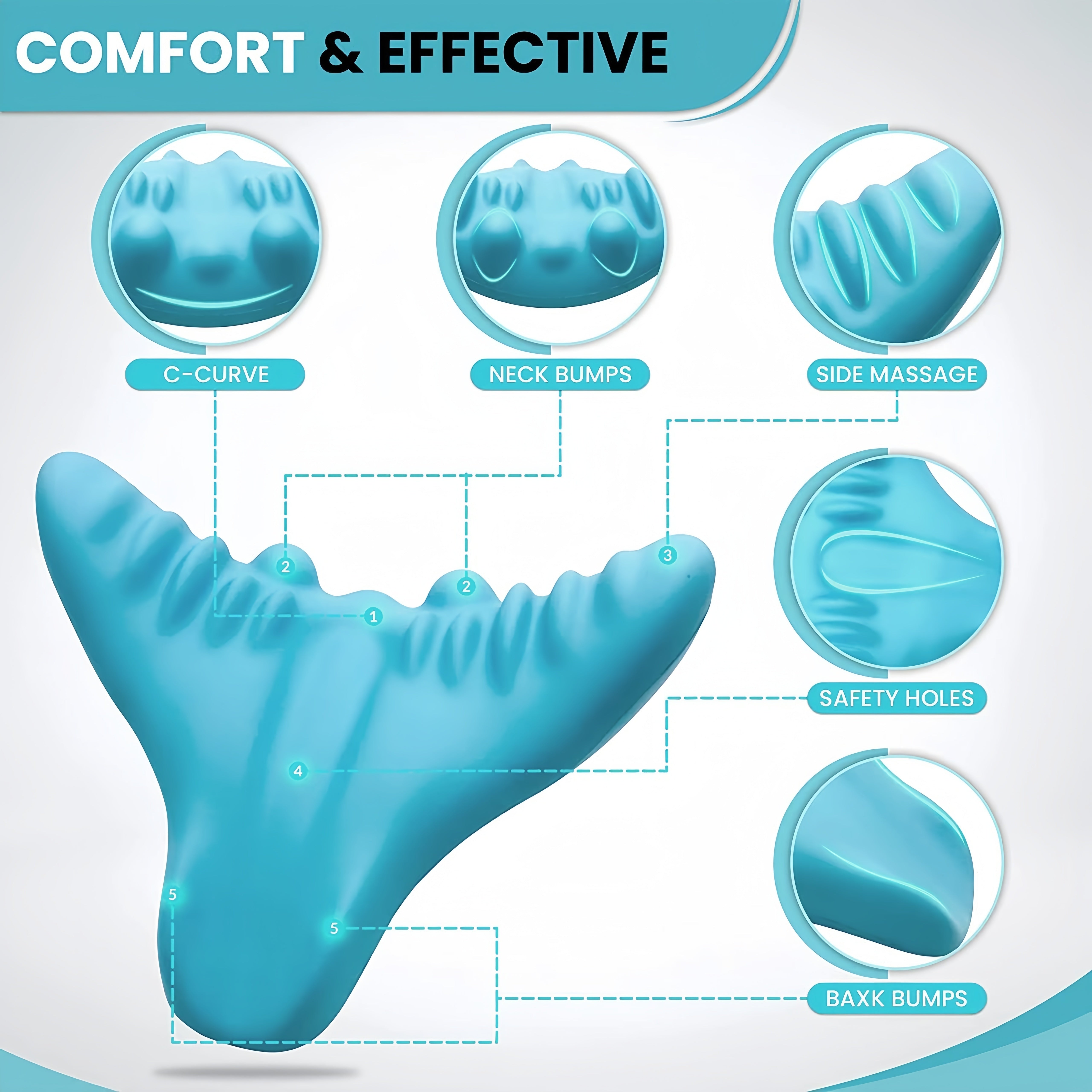 Подушка для массажа шеи с кривой C и шишками для шеи для облегчения боли и поддержки осанки