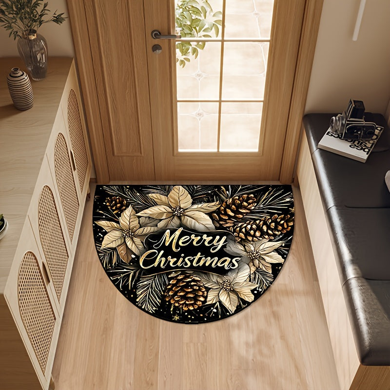 Christmas Cheer Semi-Circle Doormat Non-Slip Machine Washable Polyester