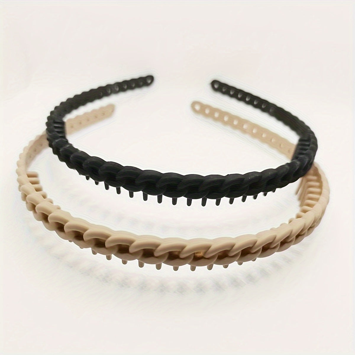 Set of 2 Non-Slip Hairbands with Teeth for Women Girls Solid Color Hair Styling