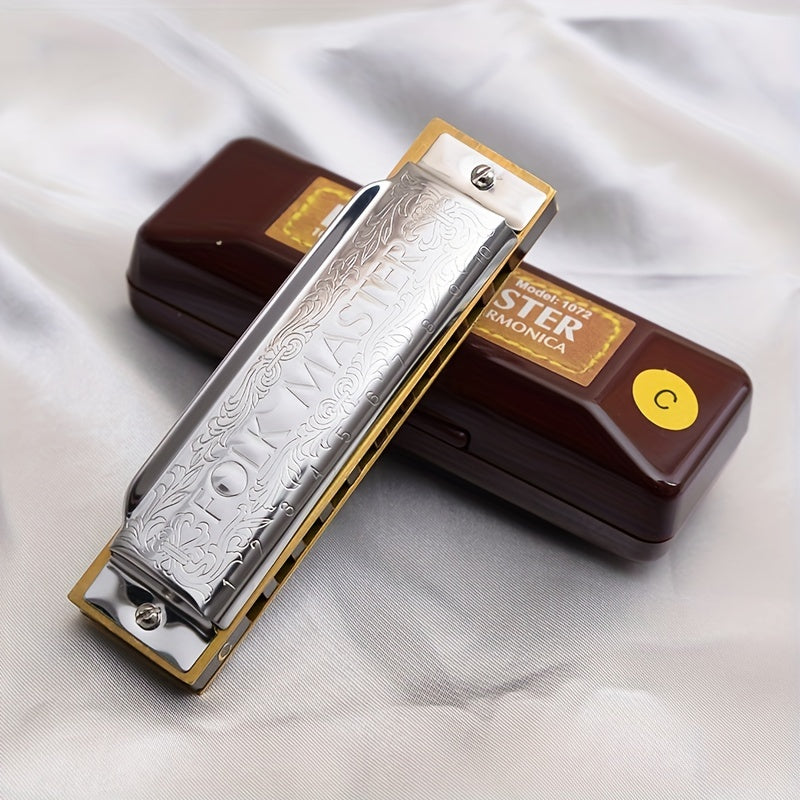 Kattalar uchun boshlang'ich 10 teshikli Blues Harmonica Metal Polished bilan qadoqlangan, kulrang
