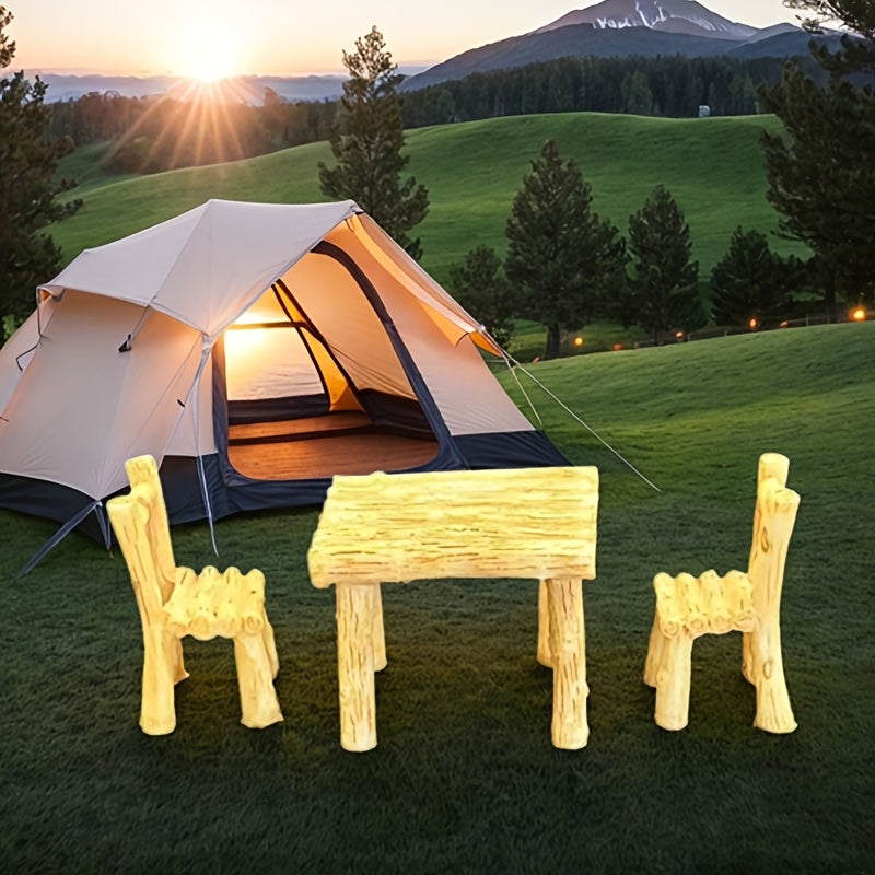 Mini Woodland Table and Chair Set, Rustic Fairy Garden Furniture, Indoor Outdoor Decor