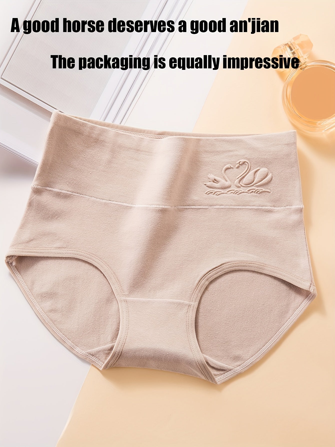 Set of 4 Women's High-Waisted Briefs in Lavender Beige Pink Comfortable Slimming Elastic Waistband