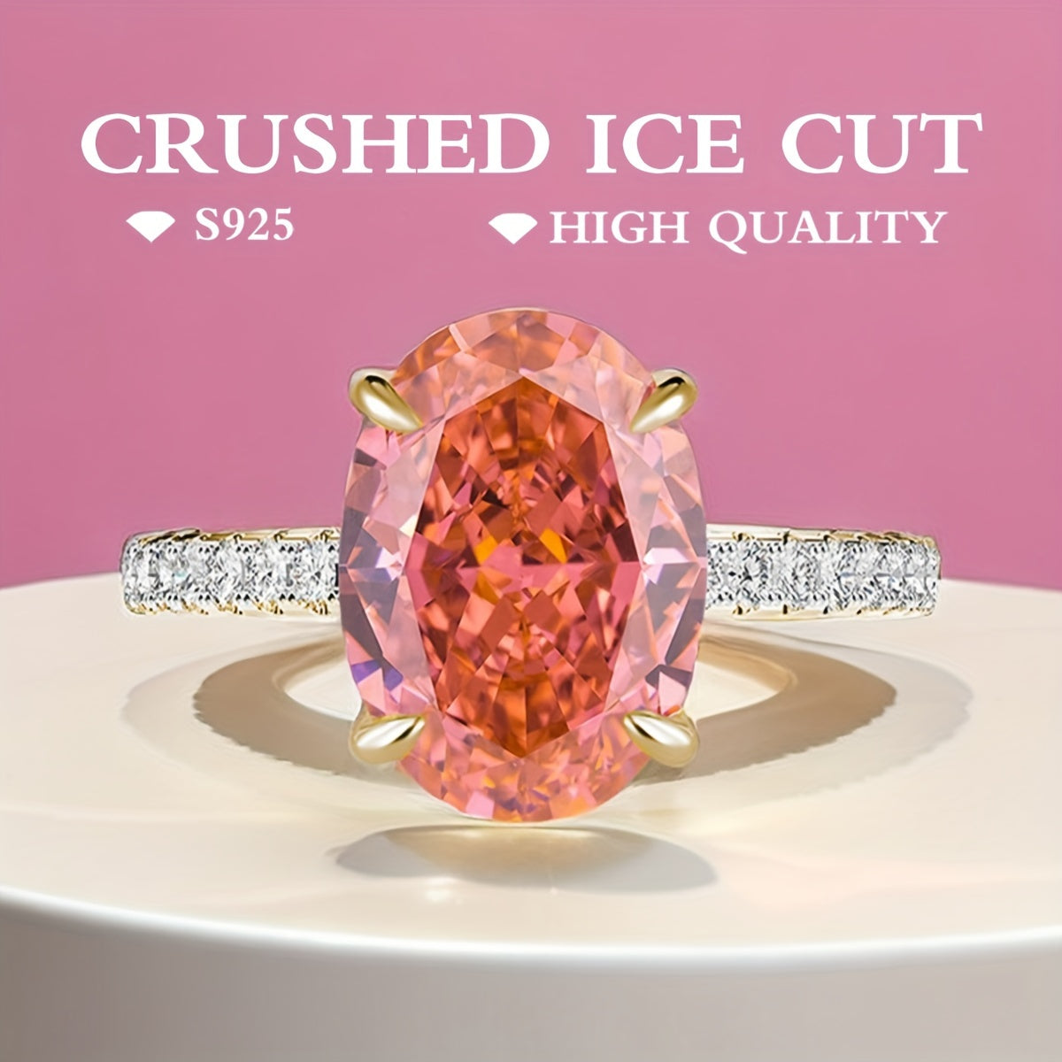 Pink Oval Cubic Zirconia Ring for Women 8x10mm Lotus Pink Jewelry