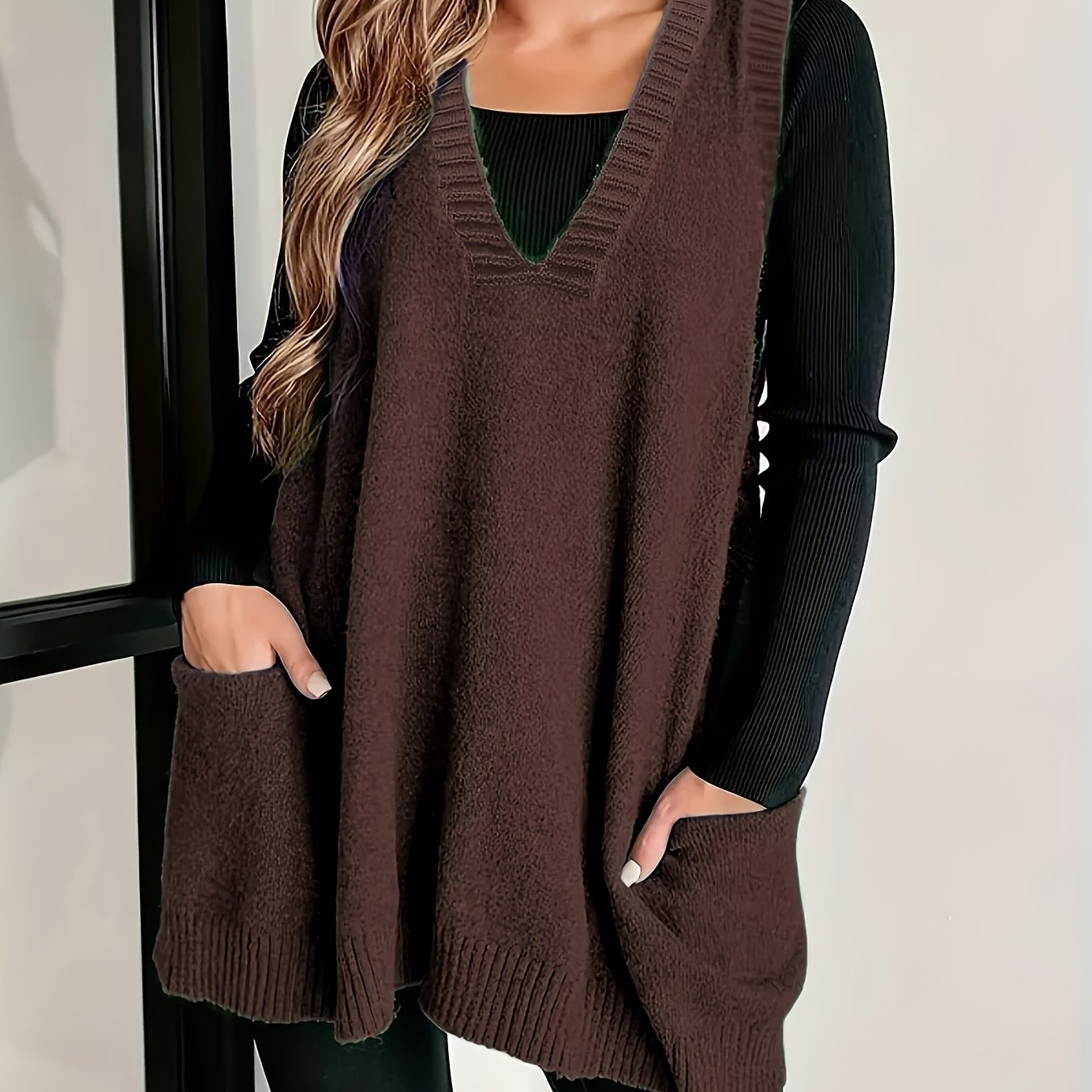 Plus Size Knitted Sweater Vest V-Neck Sleeveless Top Fall Winter Women
