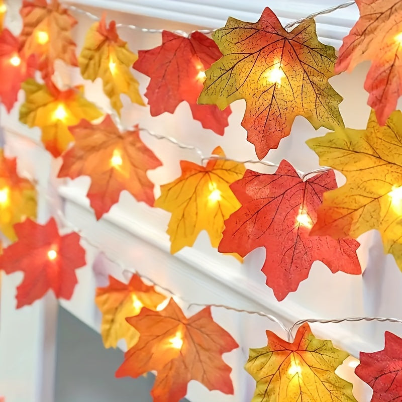 Autumn Maple Leaf String Lights Battery-Operated LED Fall Foliage Decor for Halloween Thanksgiving