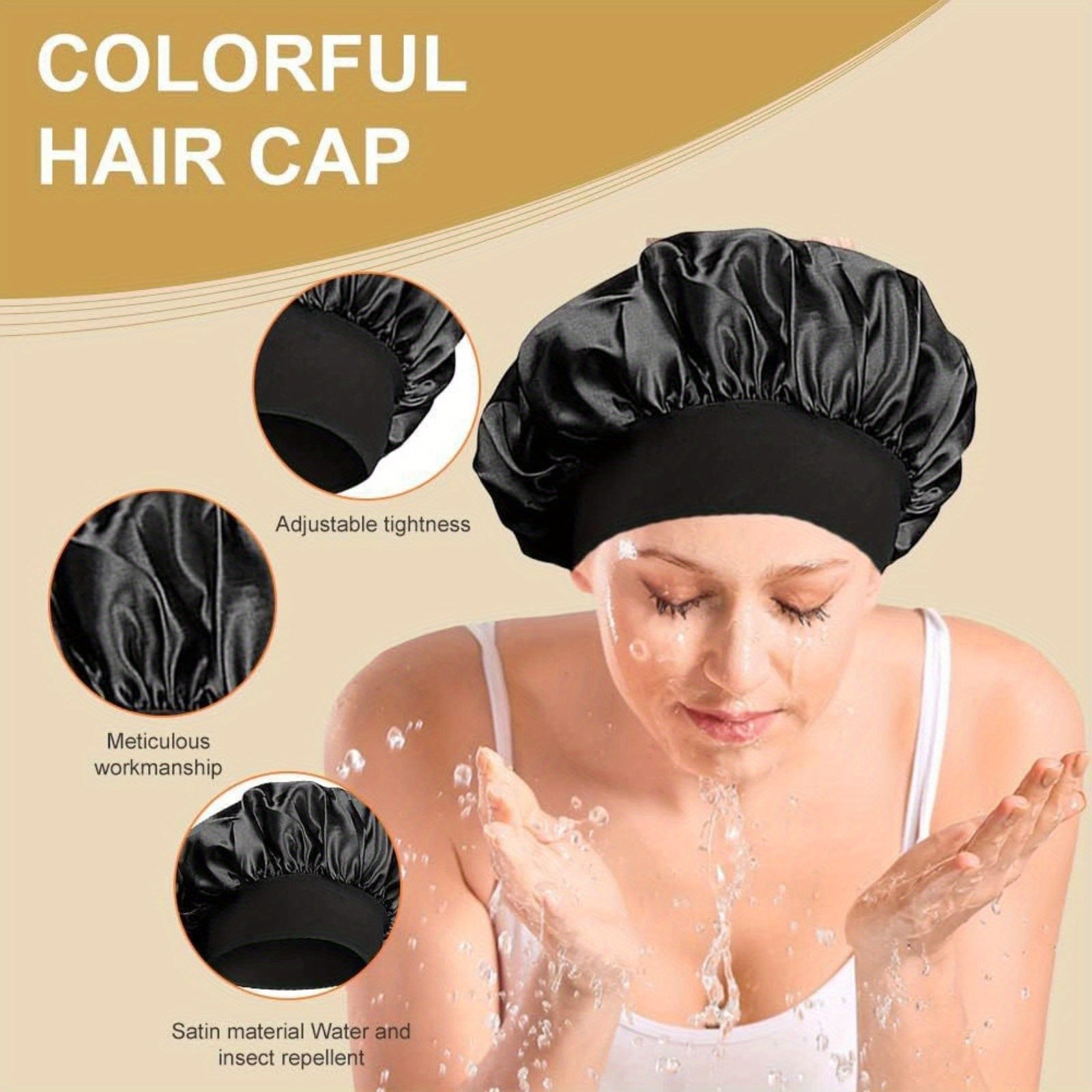 Wide Brim Sleep Cap Adjustable Soft Comfortable Hair Care Accessory Black Beige