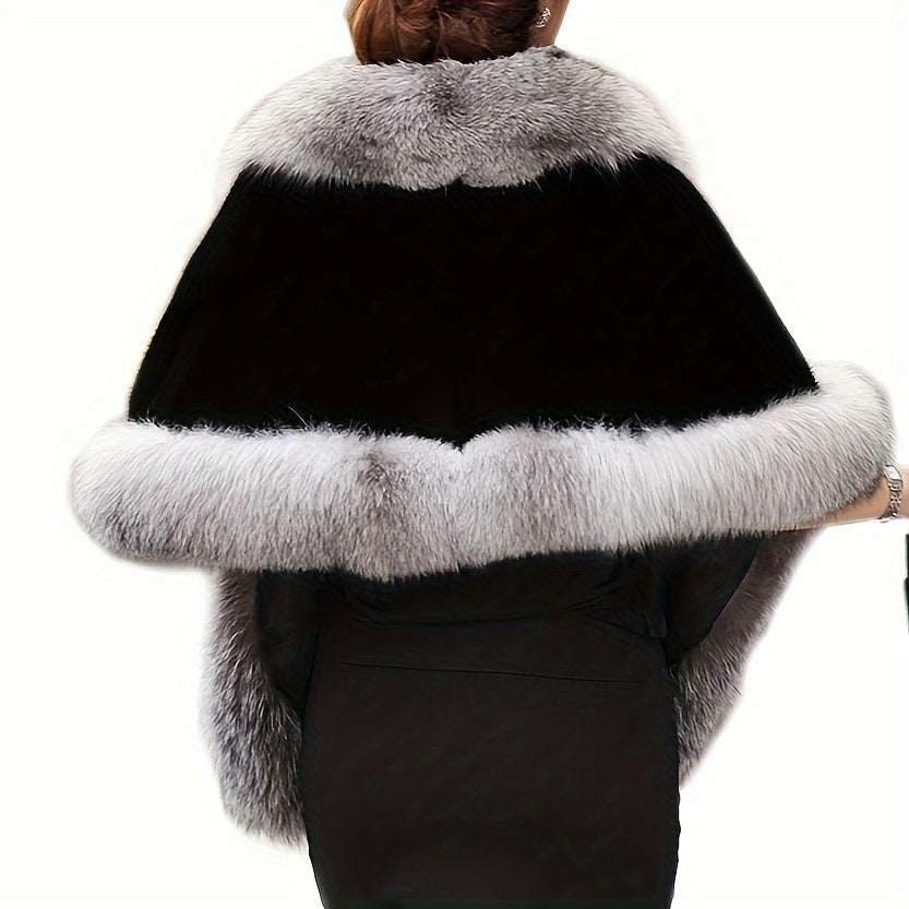 Women's Black Shawl with White Trim for Evening Events Polyester Elegant Woven